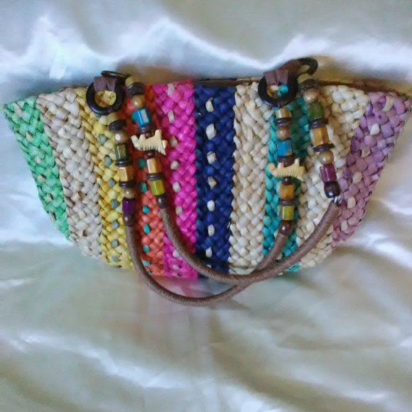 Capelli Handbags - Capelli colorful woven straw bag w/ beaded straps
